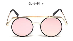 Vintage Round Steampunk Sunglasses Fashion Flat Top Mirror Sun Glasses Vogue Steam Punk Sunglasses For Men or Women